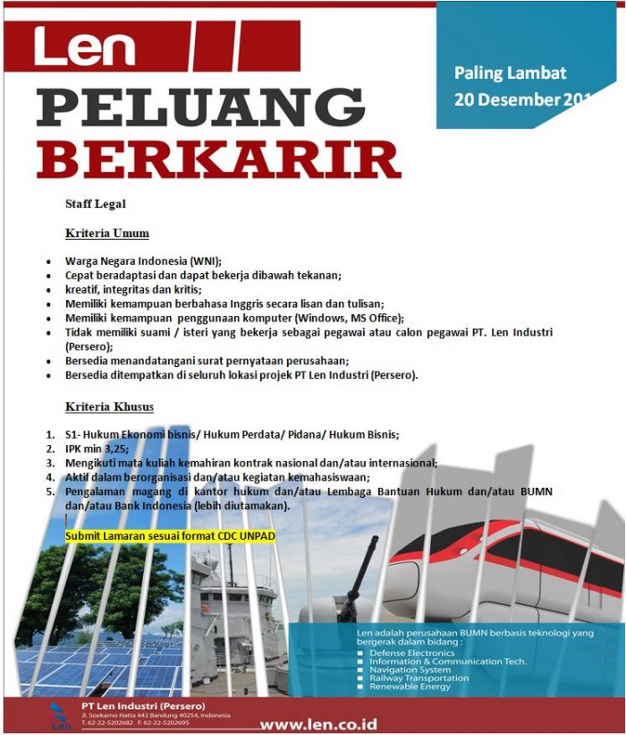 Lowongan Kerja PT. LEN (Staff Legal)
