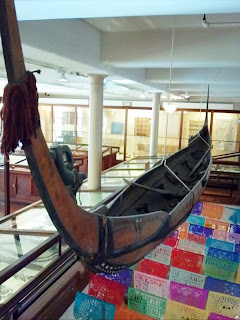 interior of Solomon Islands canoe at Peabody Museum