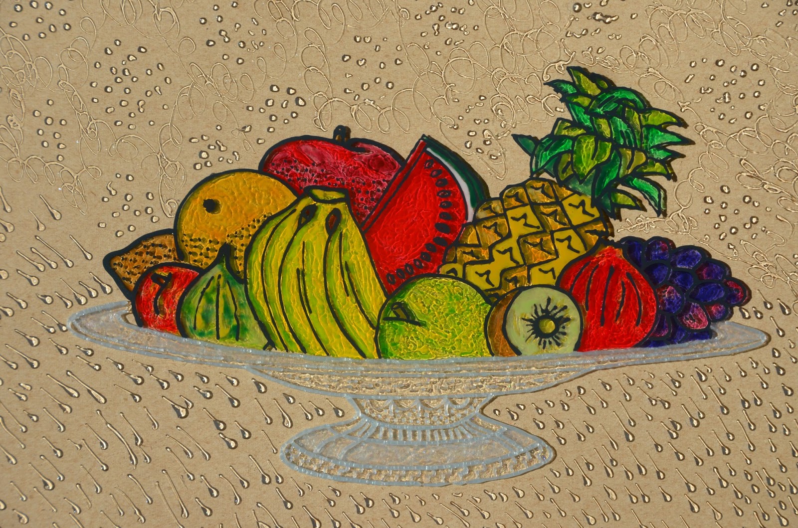 Souji's "gathering & ideas": fruit theme glass painting on frame