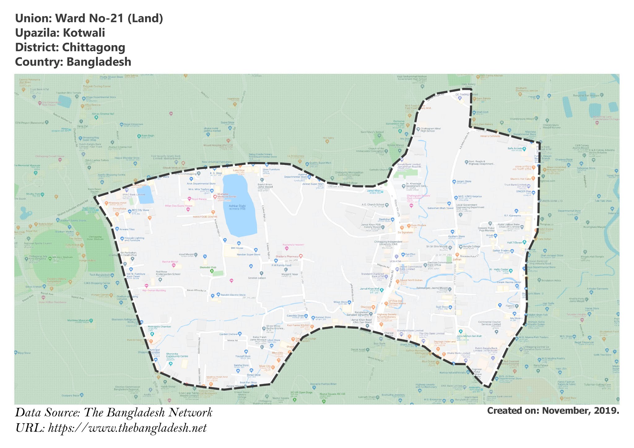 Map of Ward No-21 of Kotwali Upazila Map of Ward No-21 of Chittagong, Bangladesh.