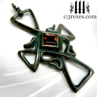 Bohemian Celtic Cross pendant with Gothic garnet stone