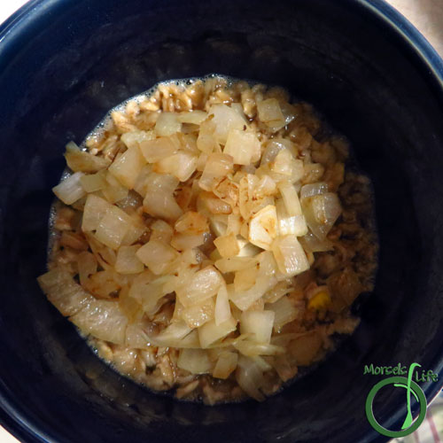 Morsels of Life - Savory Oatmeal Step 5 - Top cooked oatmeal with onions.