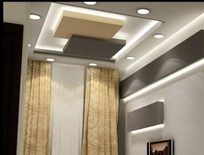 false ceiling LED lights and POP wall lighting for modern living room interiors 2019