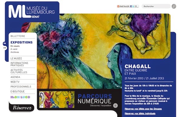 EXPO CHAGALL Copie d'écran de l'expo Chagall sur le site du musée du Luxembourg