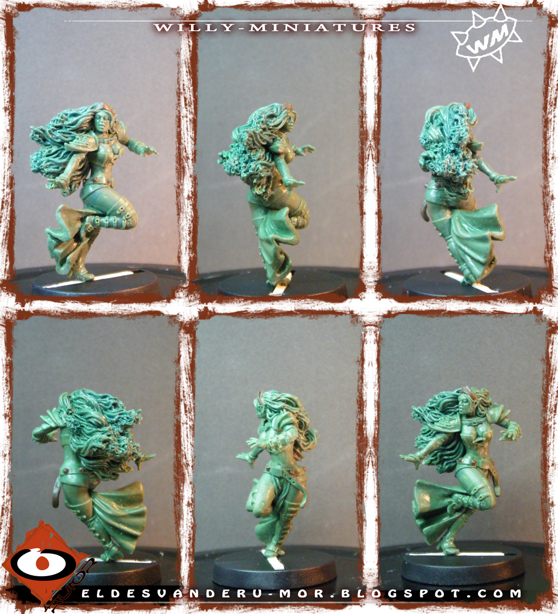 Several views of miniature of blood bowl witch elf made by RU-MOR for WILLY Miniatures. Star Player, witch elf, fantasy football