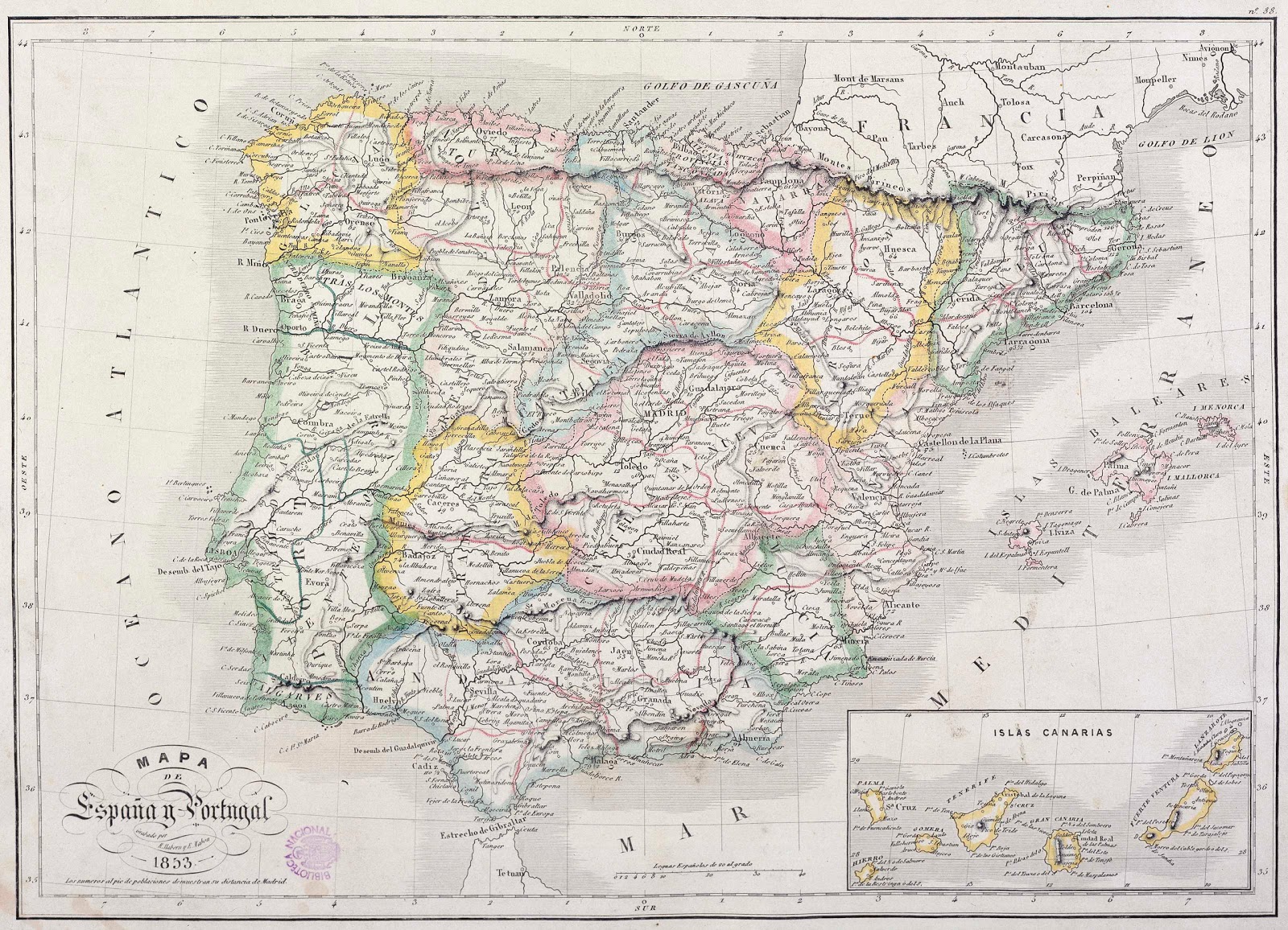 Montesdetoledo Mapa De España Y Portugal1853