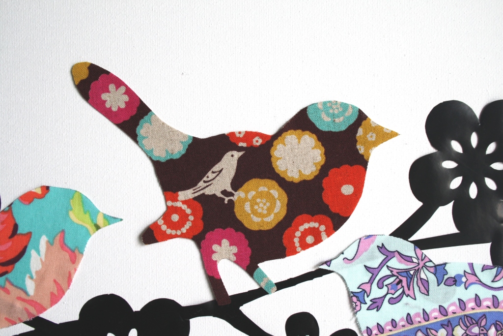 Chasing Cottons Fabric scraps = Bird wall art