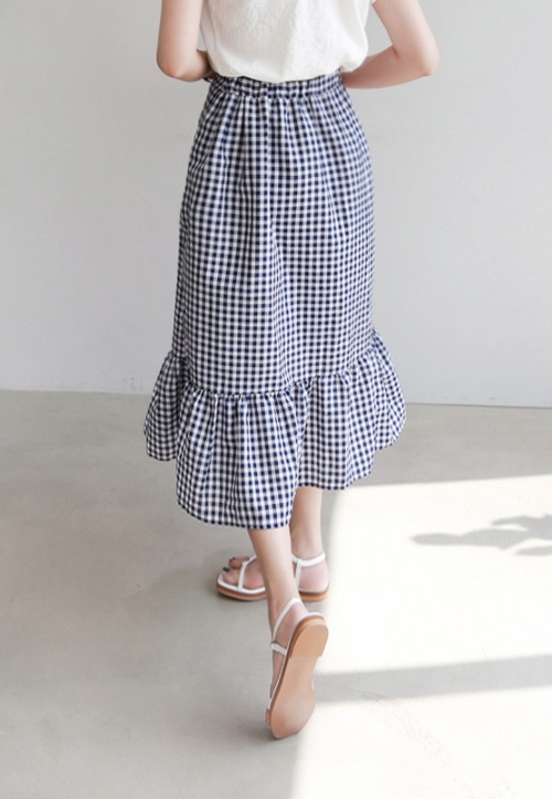 [Miamasvin] Gingham Check Asymmetrical Hem Skirt KSTYLICK Latest
