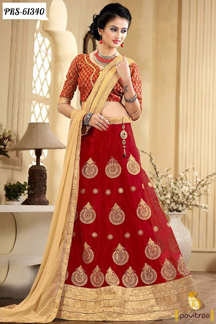 Red color lehenga choli for women wear in wedding reception function party and engagements online shopping below price 2000