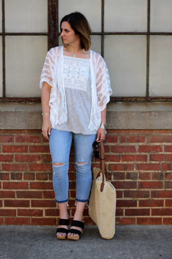 lace kimono, how to style a kimono, grace and emma, spring style, style on a budget