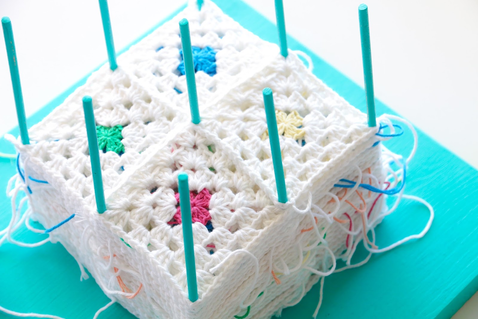 Granny Square Blocking Station A Boy & Bunting