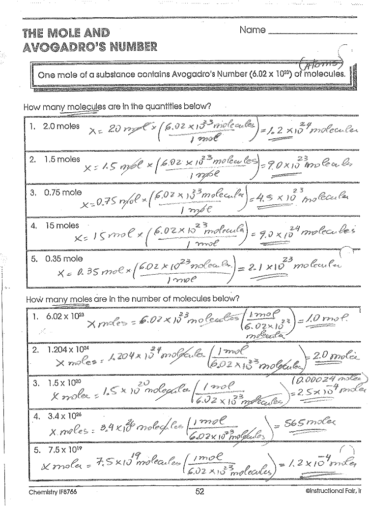 The Mole And Volume Worksheet Answer Key Tokoonlineindonesia id