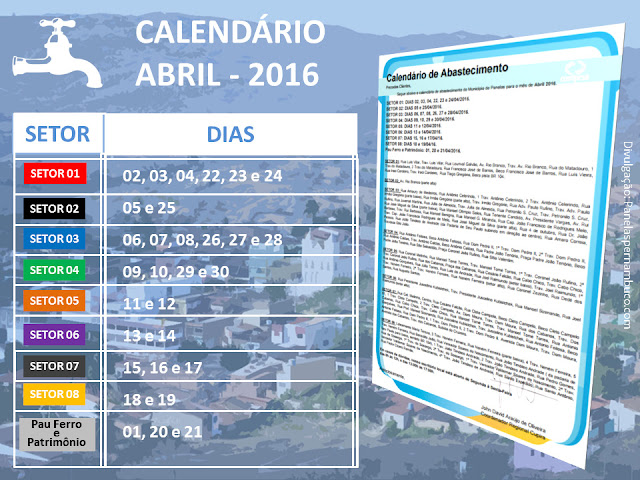 Calendário de abastecimento do Mês de Abril 2016 na cidade de Panelas-PE