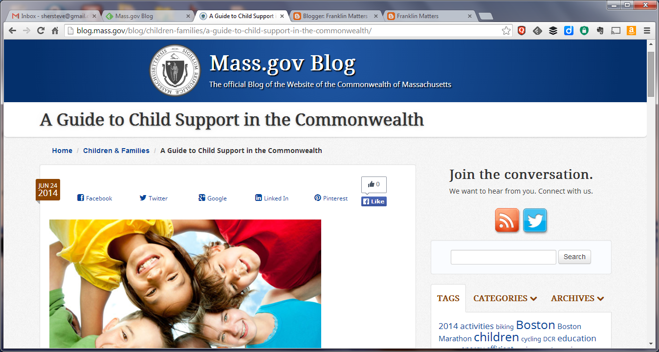 screen shot of the Mass.Gov webpage