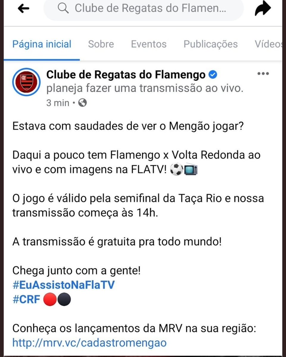 Flamengo anuncia que transmitirá partida de hoje com imagens, na FlaTV