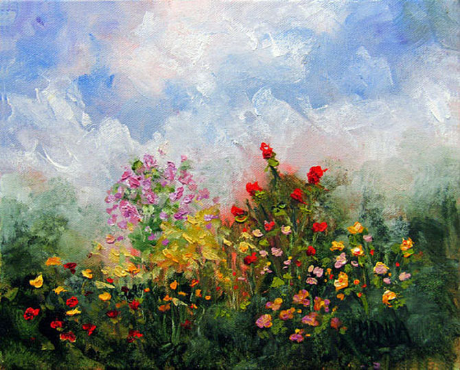 Marina Petro Adventures In Daily Painting SPRING BLOOMS, Original Landscape Flower Oil