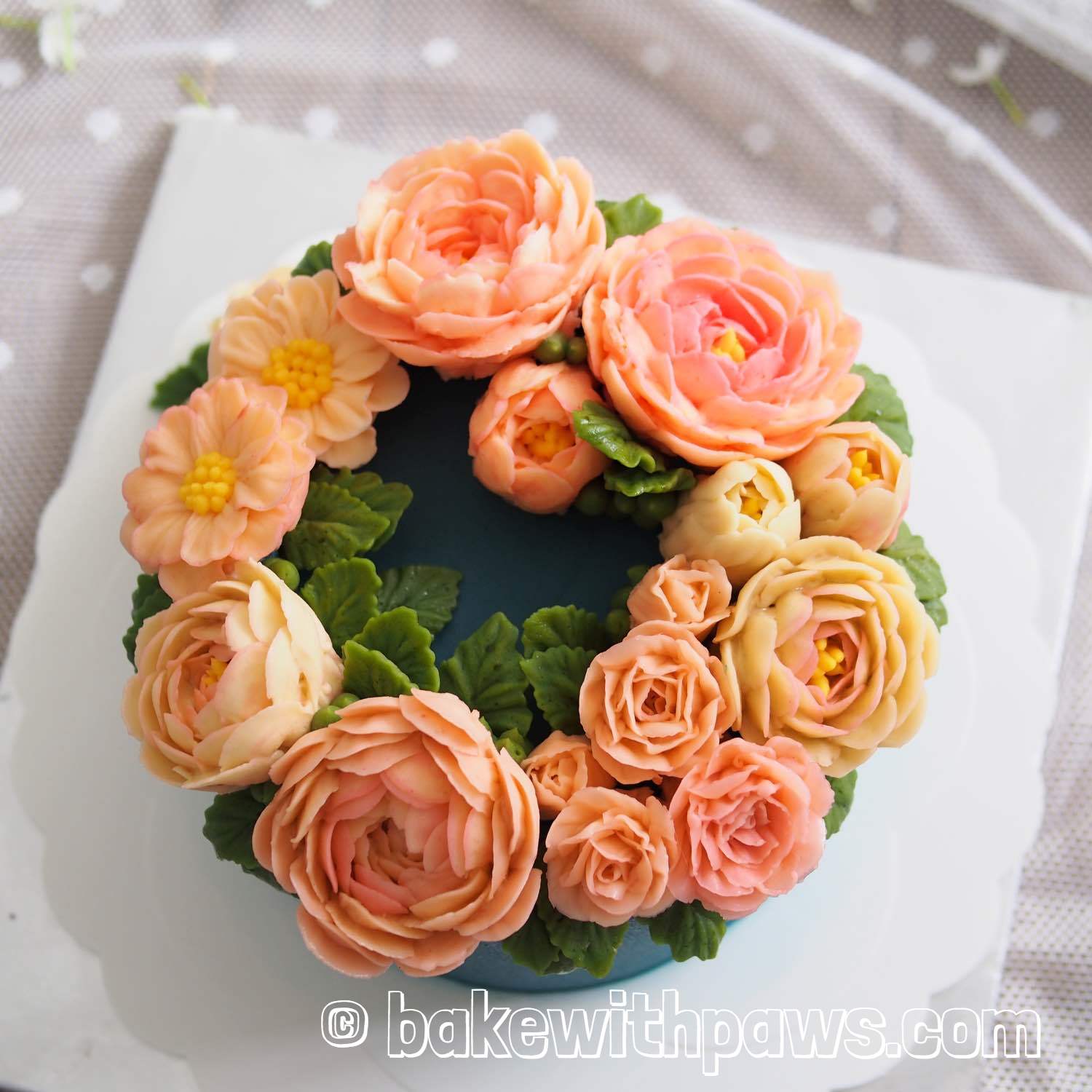 Korean Style Buttercream Flowers Cake 30 BAKE WITH PAWS