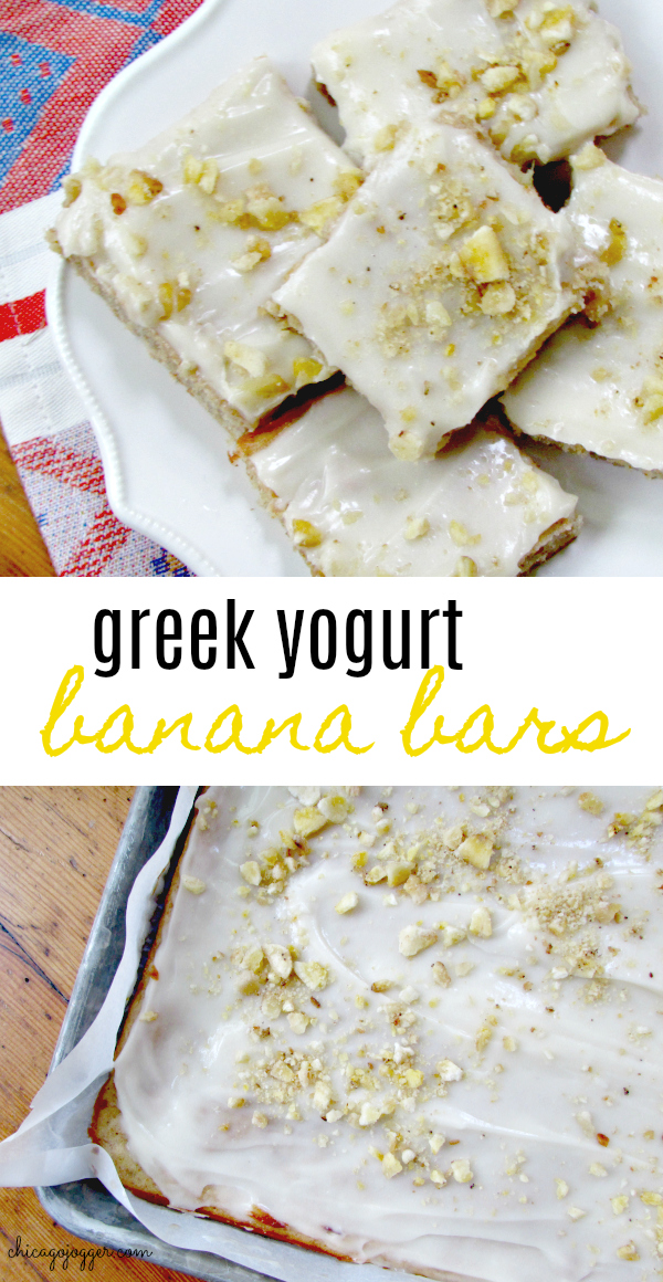 Chicago Jogger Greek Yogurt Banana Bars with Maple Cream Cheese Frosting