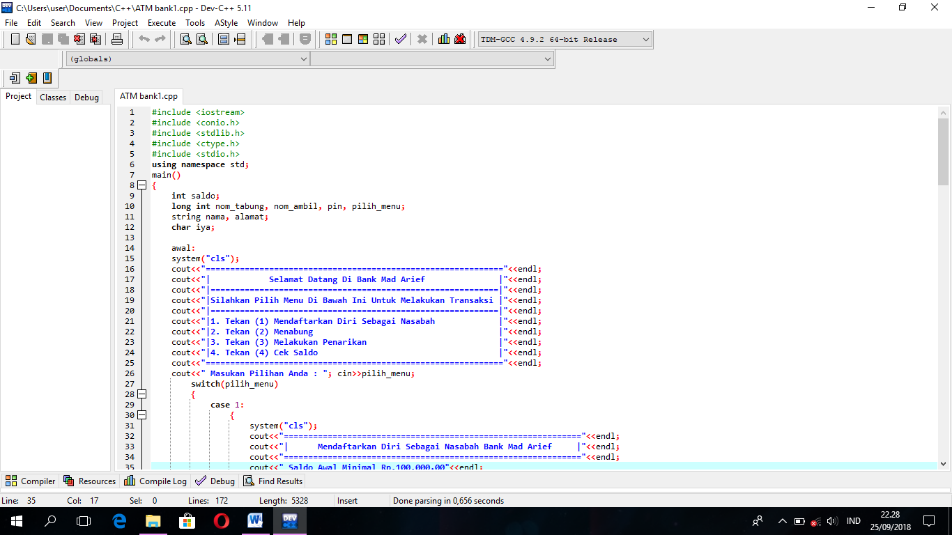 Contoh Program C++ ATM Bank ~ Tutorial Belajar Coding
