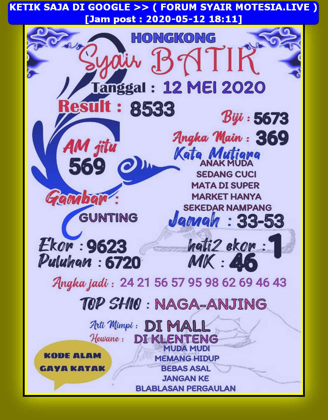 1 New Message Kode Syair Hongkong 12 Mei 2020 Forum Syair Togel Hongkong Singapura Sydney
