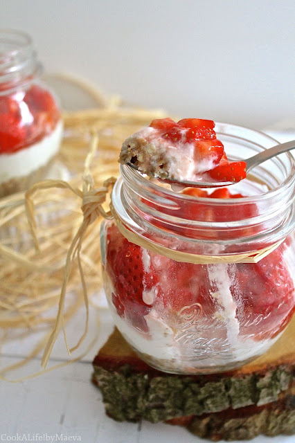 Cook A Life! by Maeva • Individual strawberry and soft goat cheesecakes in a jar { raw, gluten free }