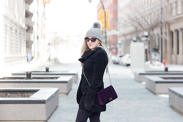 Winter fashion inspiration // Black military coat with black over the knee boots & a grey toque.
