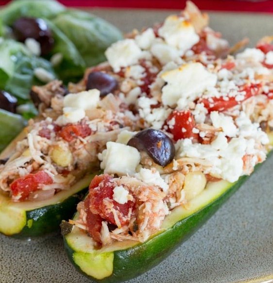 Greek Chicken Stuffed Zucchini Boats Greek Chicken Stuffed Zucchini Boats