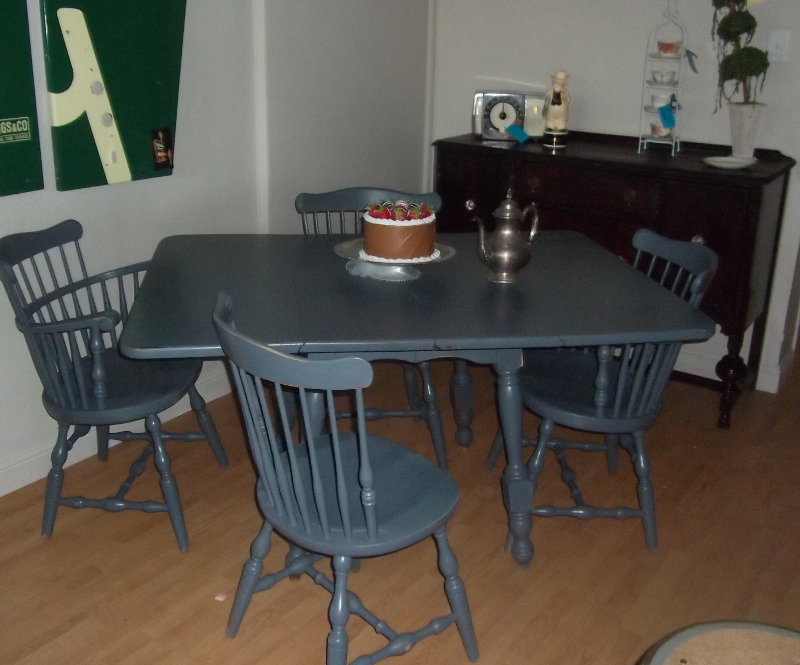 Ms. Funky Junk Charcoal grey solid wood table and four chairs 495