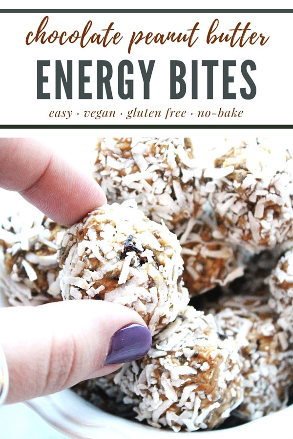 These no bake energy bites are a healthy way to get a chocolate peanut butter treat with a protein punch. This easy is one of the best recipes for kids to make with oatmeal, coconut, chocolate, chia seeds and NO dates. This recipe is also naturally vegan and gluten free. #creativegreenliving #creativegreenkitchen #vegan #glutenfree #energyballs #energybites #powerbites #proteinballs #healthysnacks #vegansnacks