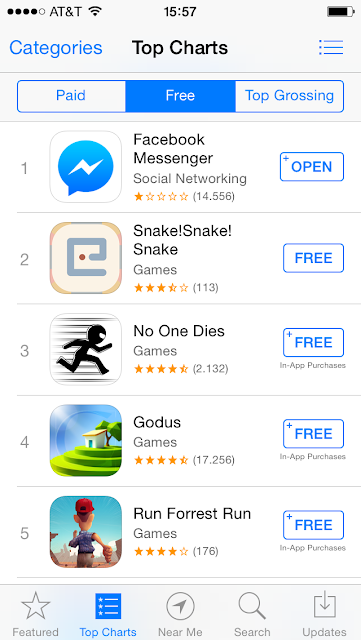 Facebook Messenger雖然成為下載第一的App，卻收到相當多問題回報。圖片來源：App Store