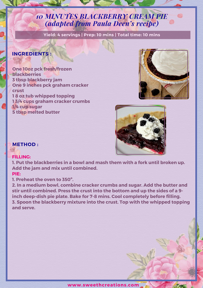 TEN MINUTES BLACKBERRY CREAM PIE RECIPE