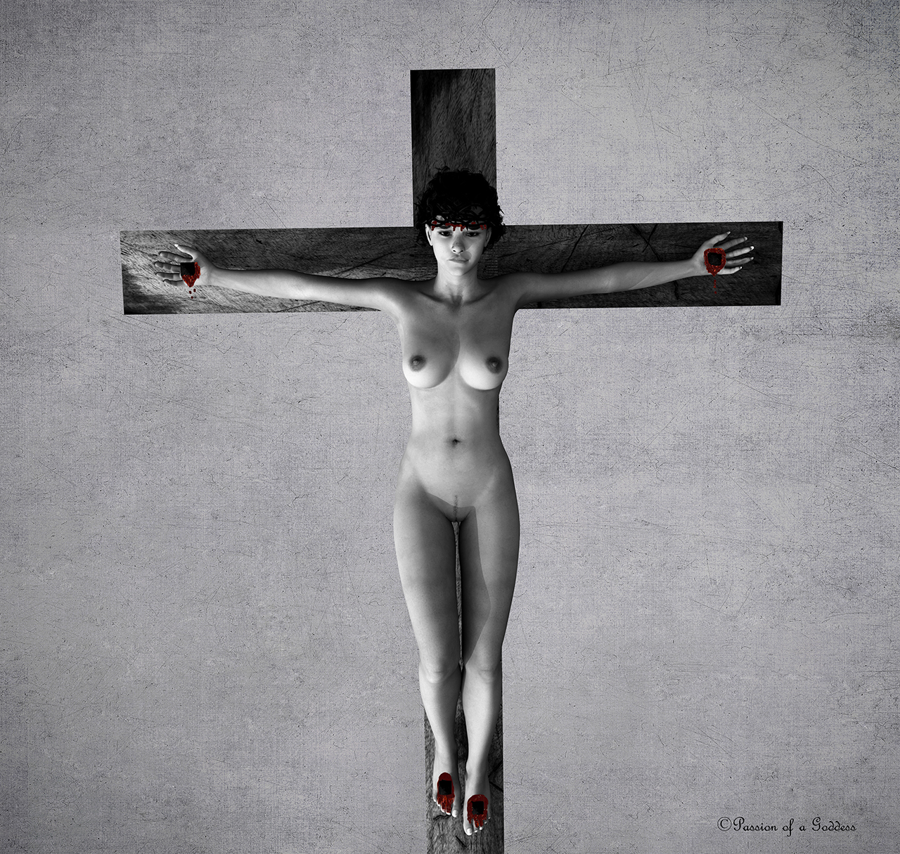 3D Crucified Girl B&W.