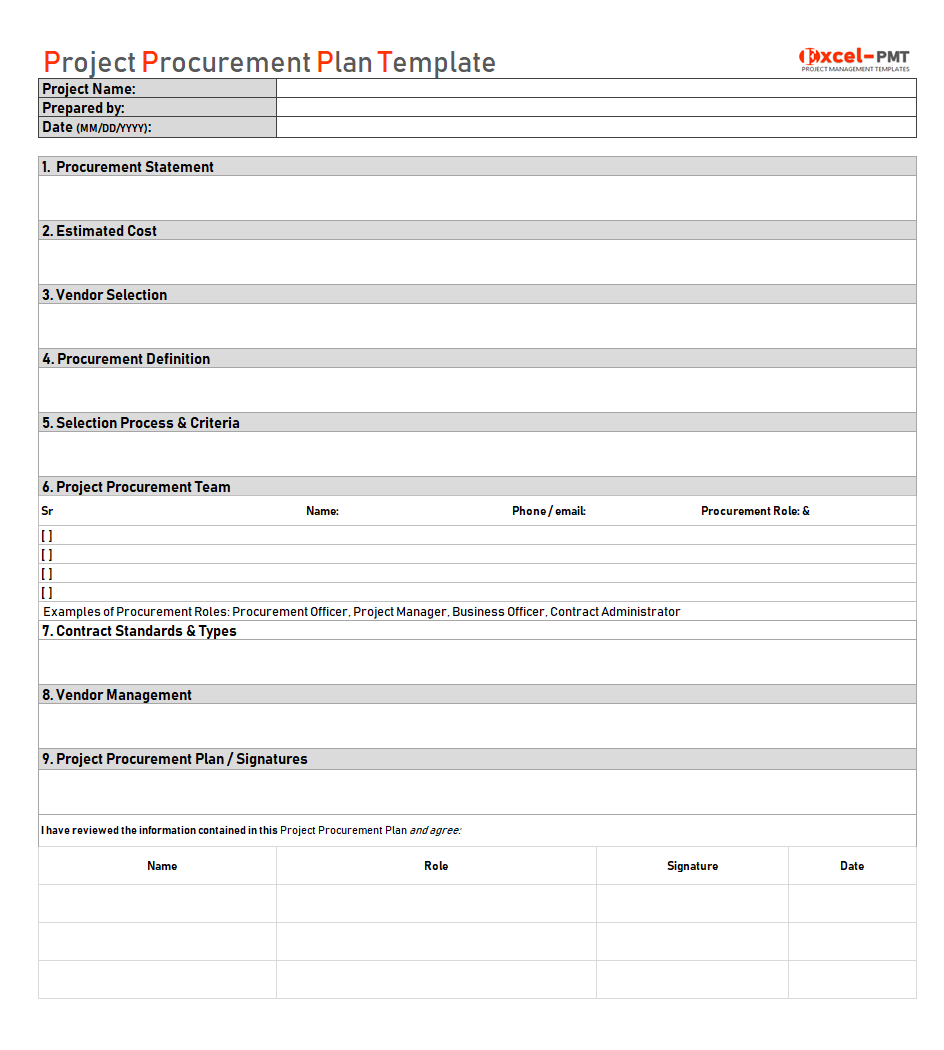 Project Procurement Plan Template