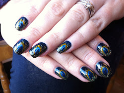 shellac nail cnd designs glittery peacock peacocks glitter midnight swim polish pretty yellow