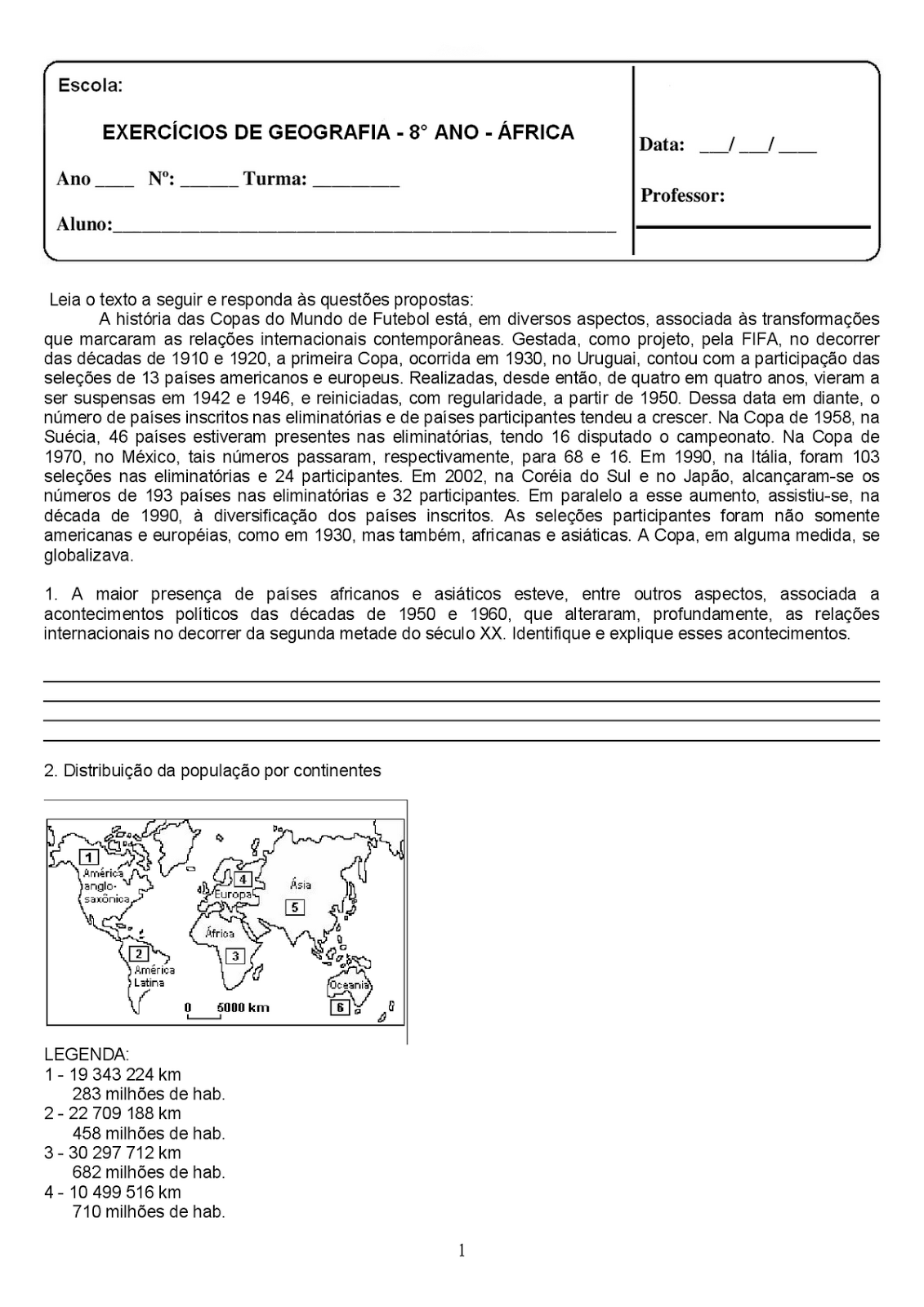 GEOGRAFIA 8° ANO 135 EXERCÍCIOS SOBRE A ÁFRICA COM GABARITO ATIVIDADES PARA IMPRIMIR
