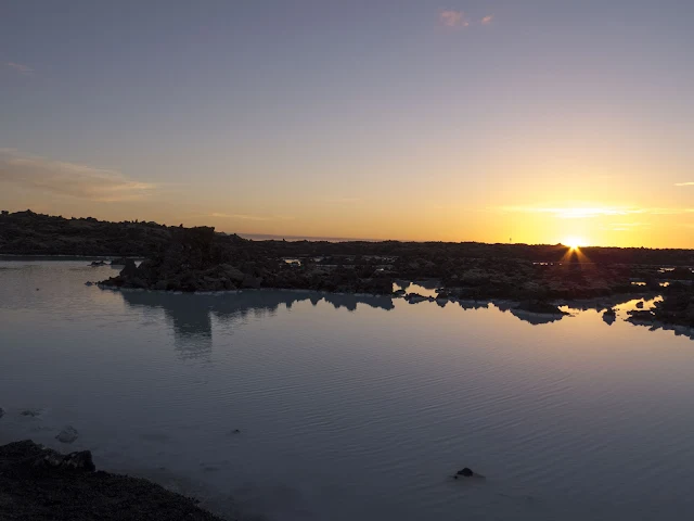 Sunset over Iceland's Blue Lagoon at midnight