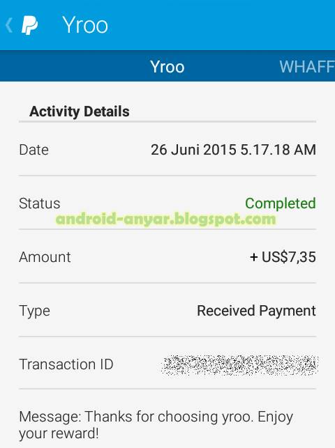 Bukti pembayaran dari Yroo (landing payment)