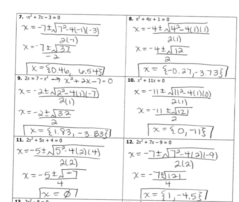 solving quadratic equations homework 5 complex numbers