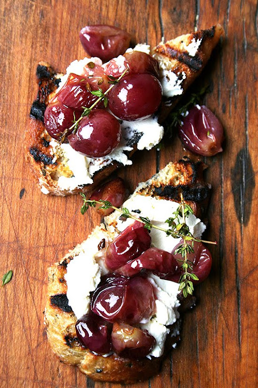 Roasted Grapes with Thyme, Fresh Ricotta, and Grilled Bread