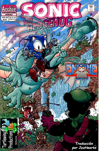 Actualización 04/05/2019: Numero 49 por JazHearts para The Tails Archive. Capitulo final de la saga conocida como Endgame (aunque el momento culmine ocurrirá en el numero 50), que redefiniría el tono de los comics de Sonic. Sonic está huyendo de la ley, entonces, ¿qué mejor lugar para esconderse que Angel Island? ¡Pero Geoffrey St. John está en una ardua persecución, y un rescate oportuno de Dulcy the Dragon podría no ser suficiente para salvar a Sonic! Cuando se dibujen las líneas de batalla, ¿con quién estará de lado el Guardián de la isla, Knuckles? Mientras tanto, en Knothole, King Acorn hace una revelación sorprendente, ¡mientras que el Dr. Robotnik hace su próximo y nefasto movimiento!