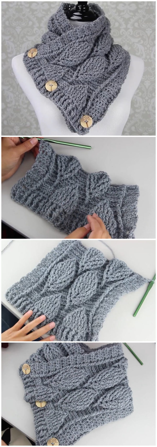 Crochet Leaf Stitch Cowl Free Pattern