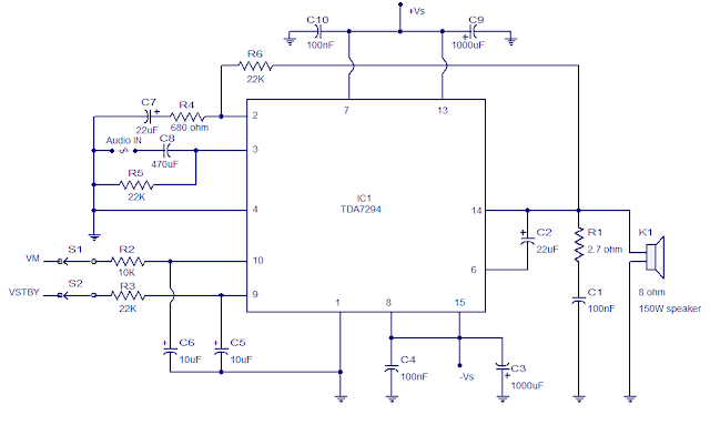 TDA7294, 100 Watt Audio Amplifier | Skema Dasar Elektronika