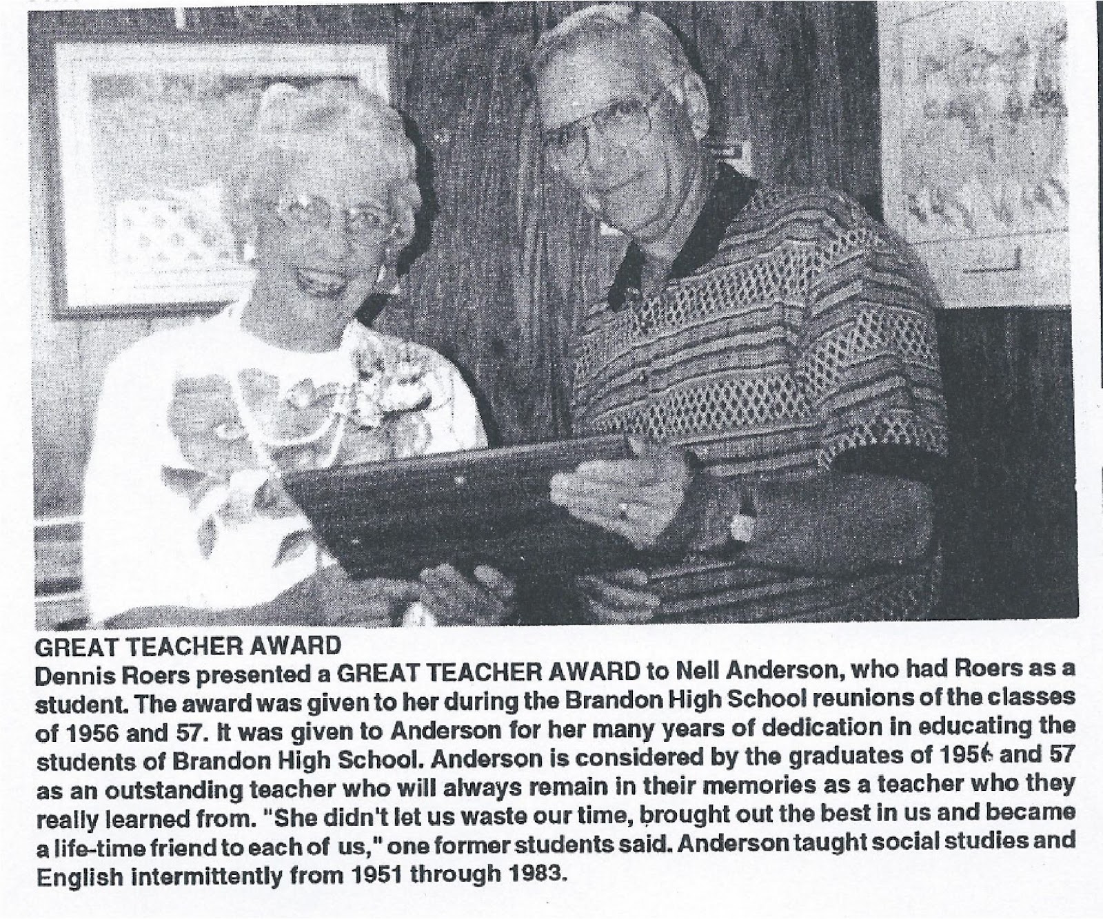 Brandon MN Class of 56 57 These pictures appeared in The Record