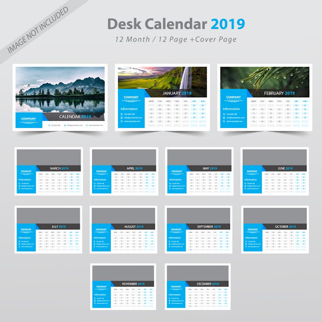 Plantilla para calendario de escritorio mensual para el año 2019
