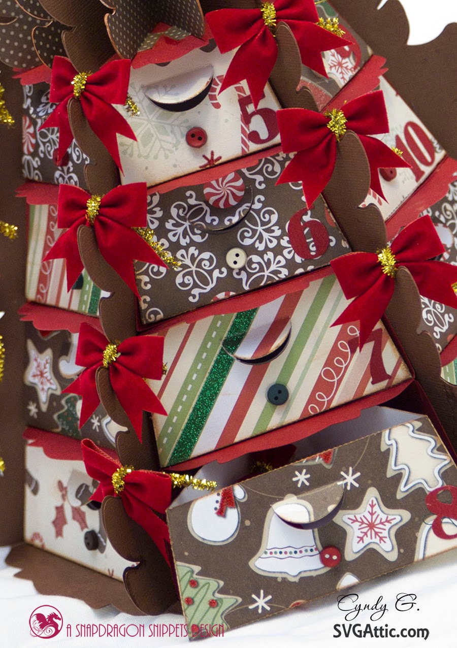 close up of drawers in advent calendar