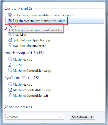 Opening the Environment Variables Window from the Start Menu