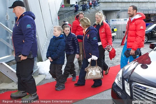 King Harald V of Norway, Prince Sverre Magnus of Norway, Princess Ingrid Alexandra of Norway, Queen Sonja of Norway, Crown Princess Mette-Marit of Norway and Crown Prince Haakon of Norway attend the FIS Nordic World Cup