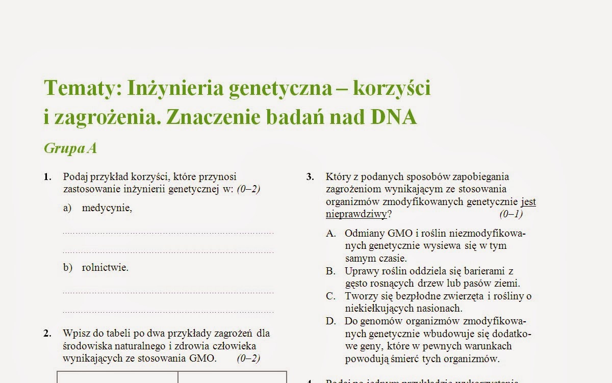 Testy Biologia Nowa Era Liceum Testy / Sprawdziany / Kartkówki: Biologia na czasie ZR 2. Generator