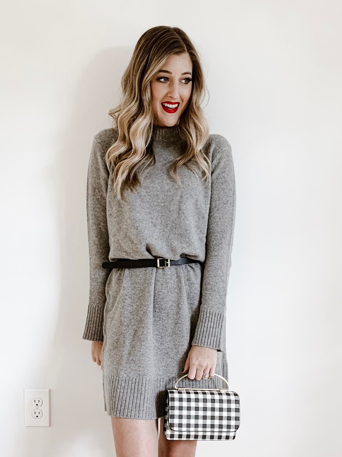 WAYS TO WEAR A SWEATER DRESS, WITH BRASS CORPORATE GLITTER