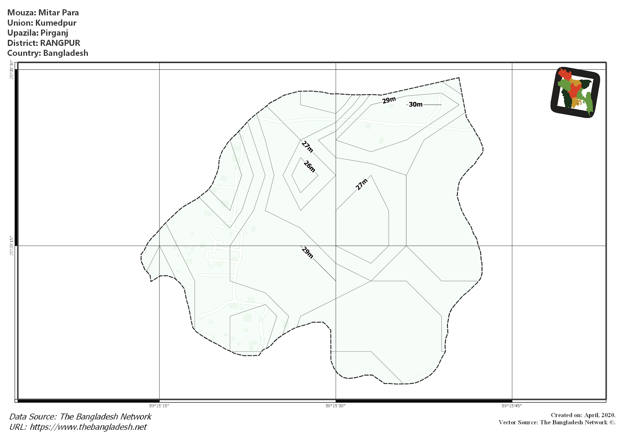 Map of Mitar Para Mouza of Pirganj Upazila, RANGPUR, Bangladesh.